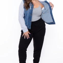 Wax Jean Plus Size Denim Hoodie Trucker Jacket - Medium Wash Outerwear