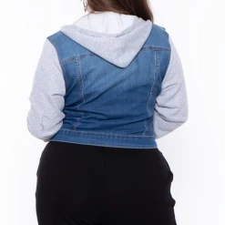 Wax Jean Plus Size Denim Hoodie Trucker Jacket - Medium Wash Outerwear