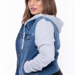 Wax Jean Plus Size Denim Hoodie Trucker Jacket - Medium Wash Outerwear
