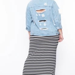 Wax Jean Plus Size Destroyed Denim Jacket - Light Wash Outerwear