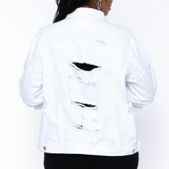 Wax Jean Plus Size Destroyed Denim Jacket - White
