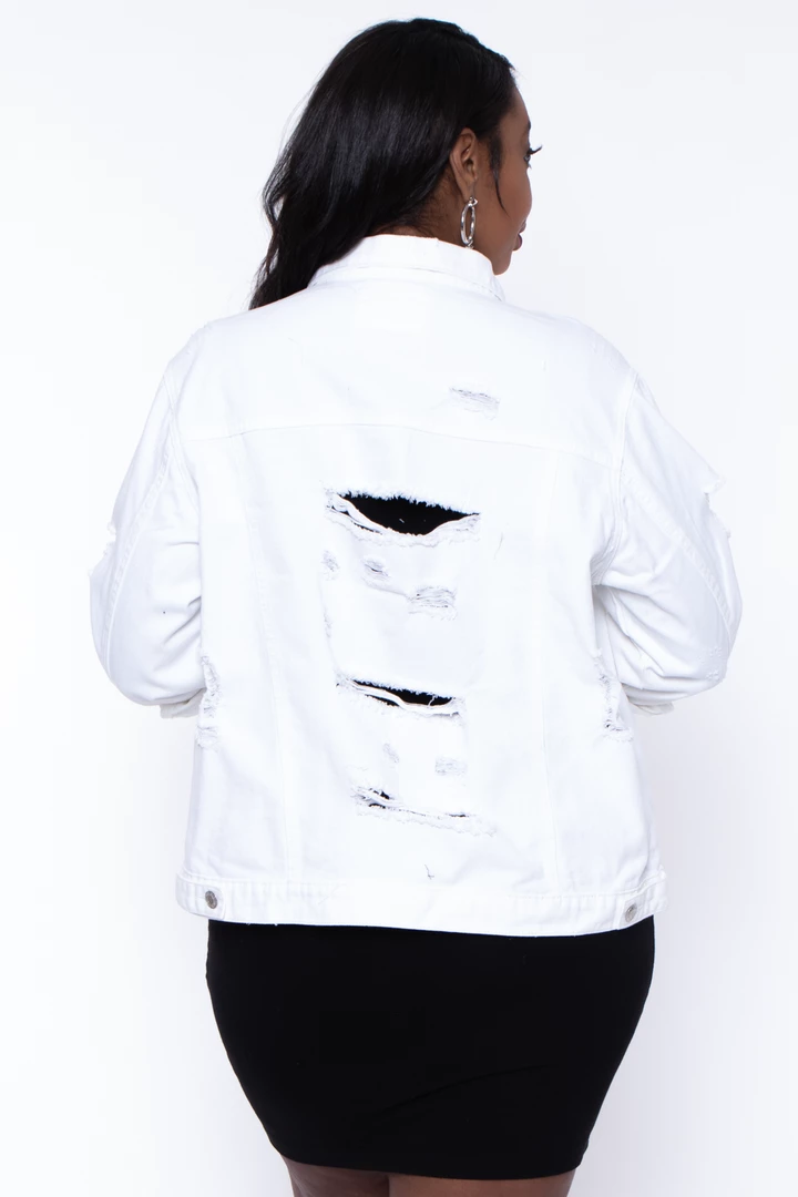 Wax Jean Plus Size Destroyed Denim Jacket - White 4 Wax Jean Plus Size Destroyed Denim Jacket - White
