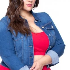 Wax Jean Plus Size Stretch Denim Jacket - Medium Wash Jeans