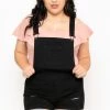 Wax Jean Back In Stock Plus Size Destroyed Basic Denim Overall Shorts - Black