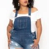 Wax Jean Back In Stock Plus Size Destroyed Basic Denim Overall Shorts - Medium Wash