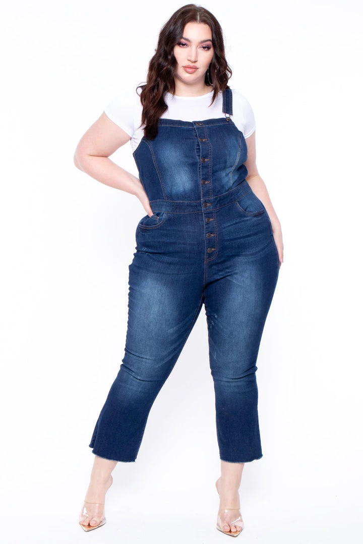 Wax Jean Plus Size Denim Cropped Flare Overalls - Dark Wash Jeans 3 Wax Jean Plus Size Denim Cropped Flare Overalls - Dark Wash Jeans