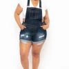 Wax Jean Plus Size Destroyed Basic Denim Overall Shorts - Dark Wash