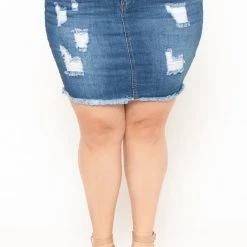 Wax Jean Jeans Plus Size Distressed Denim Mini Skirt - Medium Wash