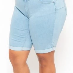 Wax Jean Back In Stock Plus Size Bermuda Jean Shorts - Light Wash