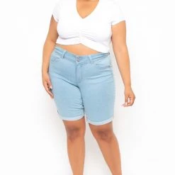 Wax Jean Back In Stock Plus Size Bermuda Jean Shorts - Light Wash
