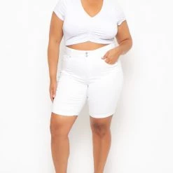 Wax Jean Back In Stock Plus Size Bermuda Jean Shorts - White
