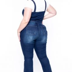 Wax Jean Plus Size Denim Cropped Flare Overalls - Dark Wash Jeans 9 Wax Jean Plus Size Denim Cropped Flare Overalls - Dark Wash Jeans