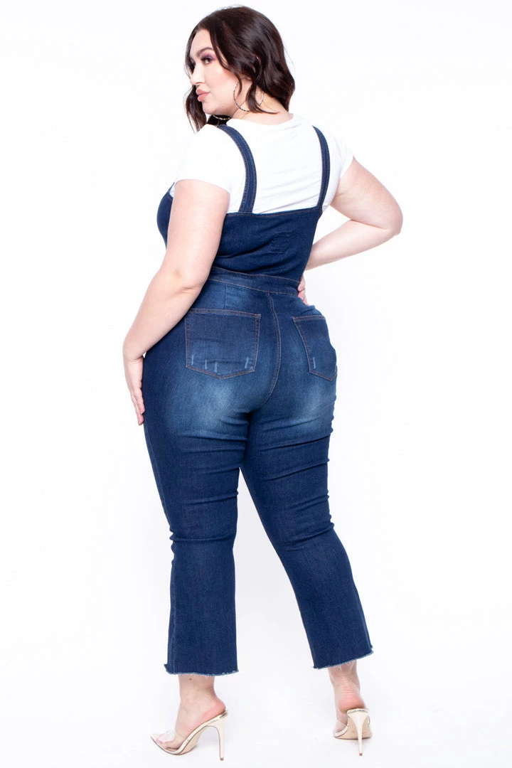 Wax Jean Plus Size Denim Cropped Flare Overalls - Dark Wash Jeans 5 Wax Jean Plus Size Denim Cropped Flare Overalls - Dark Wash Jeans