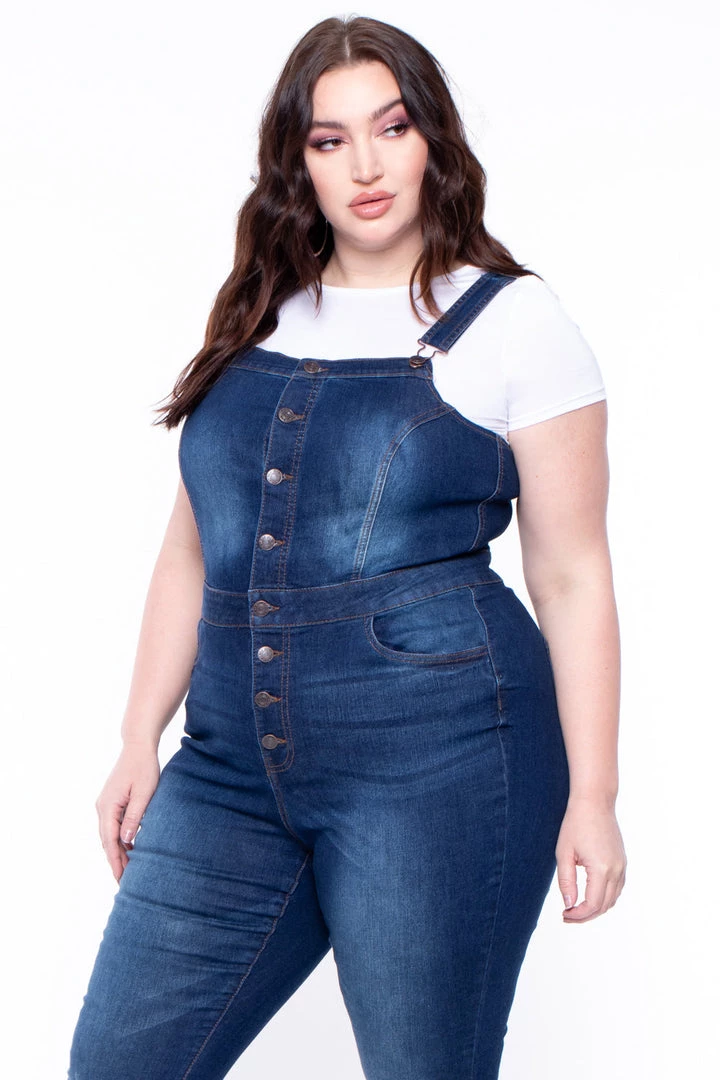 Wax Jean Plus Size Denim Cropped Flare Overalls - Dark Wash Jeans 4 Wax Jean Plus Size Denim Cropped Flare Overalls - Dark Wash Jeans