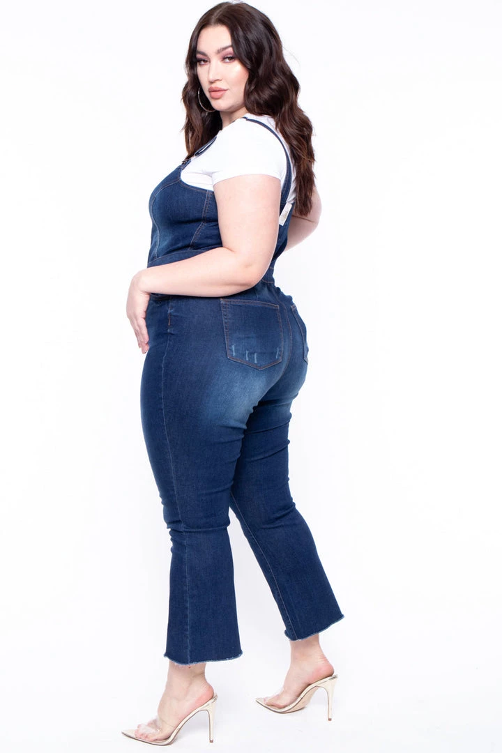 Wax Jean Plus Size Denim Cropped Flare Overalls - Dark Wash Jeans 7 Wax Jean Plus Size Denim Cropped Flare Overalls - Dark Wash Jeans