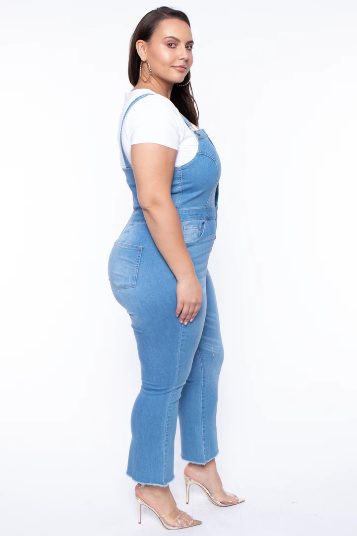 Wax Jean Jeans Plus Size Denim Cropped Flare Overalls - Light Wash 5 Wax Jean Jeans Plus Size Denim Cropped Flare Overalls - Light Wash