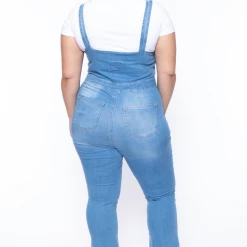 Wax Jean Jeans Plus Size Denim Cropped Flare Overalls - Light Wash