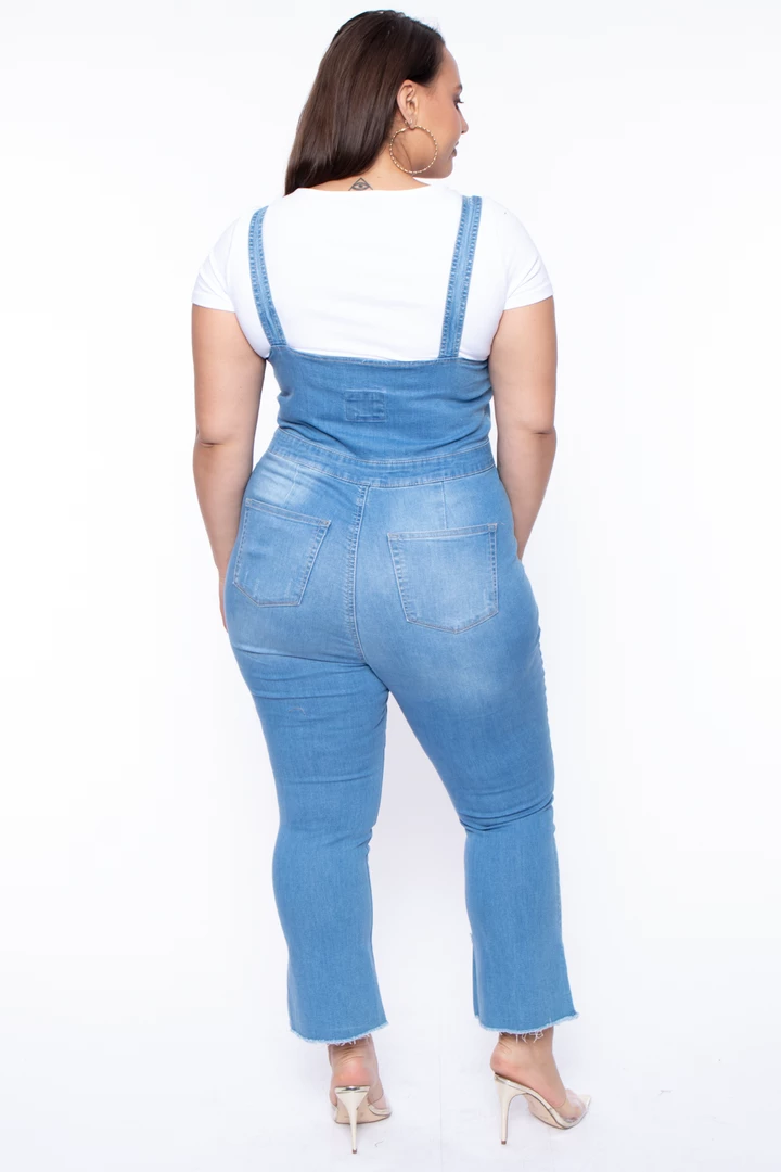 Wax Jean Jeans Plus Size Denim Cropped Flare Overalls - Light Wash 4 Wax Jean Jeans Plus Size Denim Cropped Flare Overalls - Light Wash