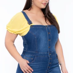 Wax Jean Plus Size Denim Cropped Flare Overalls - Medium Wash Jeans