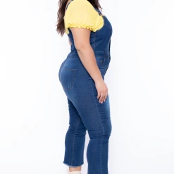Wax Jean Plus Size Denim Cropped Flare Overalls - Medium Wash Jeans