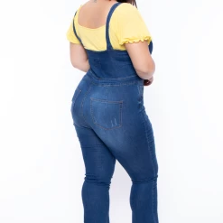 Wax Jean Plus Size Denim Cropped Flare Overalls - Medium Wash Jeans