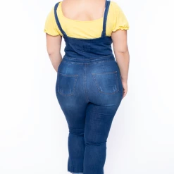 Wax Jean Plus Size Denim Cropped Flare Overalls - Medium Wash Jeans