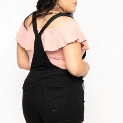 Wax Jean Back In Stock Plus Size Destroyed Basic Denim Overall Shorts - Black