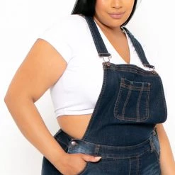 Wax Jean Plus Size Destroyed Basic Denim Overall Shorts - Dark Wash
