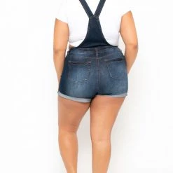 Wax Jean Plus Size Destroyed Basic Denim Overall Shorts - Dark Wash
