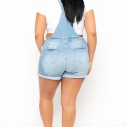 Wax Jean Plus Size Destroyed Basic Denim Overall Shorts - Light Wash