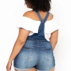 Wax Jean Back In Stock Plus Size Destroyed Basic Denim Overall Shorts - Medium Wash