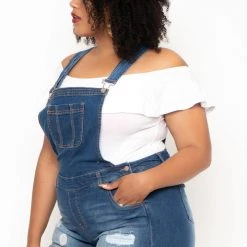 Wax Jean Back In Stock Plus Size Destroyed Basic Denim Overall Shorts - Medium Wash 8 Wax Jean Back In Stock Plus Size Destroyed Basic Denim Overall Shorts - Medium Wash