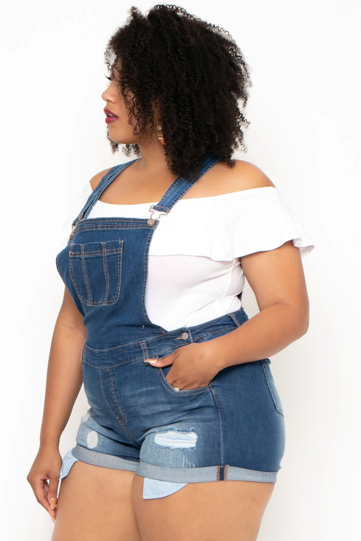 Wax Jean Back In Stock Plus Size Destroyed Basic Denim Overall Shorts - Medium Wash 5 Wax Jean Back In Stock Plus Size Destroyed Basic Denim Overall Shorts - Medium Wash