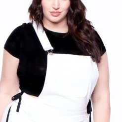 Wax Jean Back In Stock Plus Size Destroyed Basic Denim Overall Shorts - White