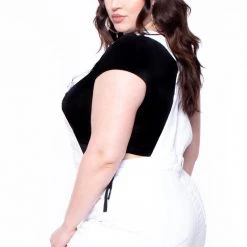 Wax Jean Back In Stock Plus Size Destroyed Basic Denim Overall Shorts - White