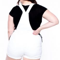 Wax Jean Back In Stock Plus Size Destroyed Basic Denim Overall Shorts - White