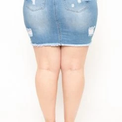 Wax Jean Jeans Plus Size Distressed Denim Mini Skirt - Light Wash