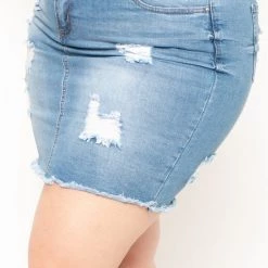 Wax Jean Jeans Plus Size Distressed Denim Mini Skirt - Light Wash