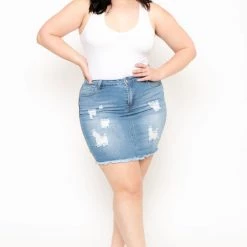 Wax Jean Jeans Plus Size Distressed Denim Mini Skirt - Light Wash