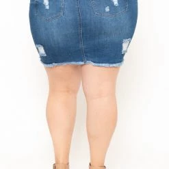 Wax Jean Jeans Plus Size Distressed Denim Mini Skirt - Medium Wash