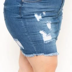 Wax Jean Jeans Plus Size Distressed Denim Mini Skirt - Medium Wash