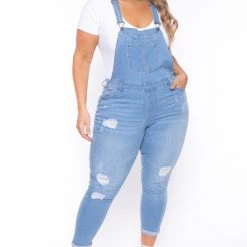 Wax Jean New Arrivals Plus Size Kai Denim Overalls - Light Wash