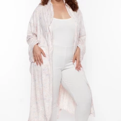 YF Apparel Plus Size Flora Print Robe- Blush Intimates