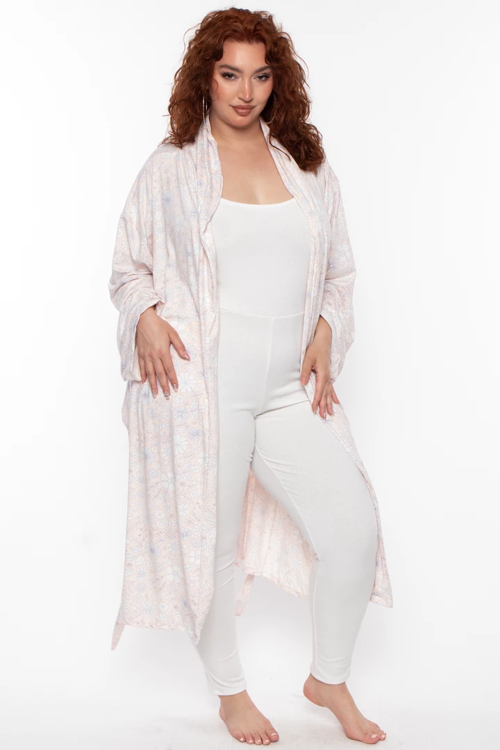 YF Apparel Plus Size Flora Print Robe- Blush Intimates 3 YF Apparel Plus Size Flora Print Robe- Blush Intimates