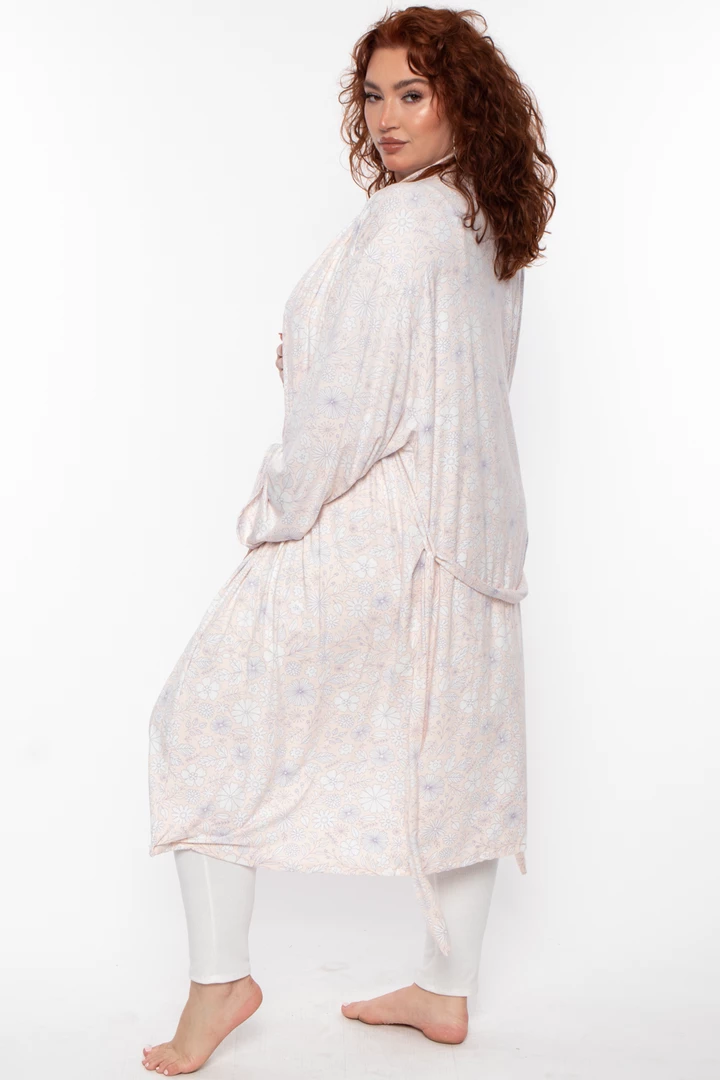 YF Apparel Plus Size Flora Print Robe- Blush Intimates 5 YF Apparel Plus Size Flora Print Robe- Blush Intimates