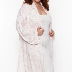 YF Apparel Plus Size Flora Print Robe- Blush Intimates 10 YF Apparel Plus Size Flora Print Robe- Blush Intimates