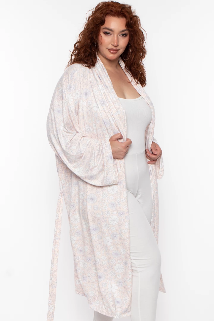YF Apparel Plus Size Flora Print Robe- Blush Intimates 6 YF Apparel Plus Size Flora Print Robe- Blush Intimates