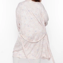 YF Apparel Plus Size Flora Print Robe- Blush Intimates
