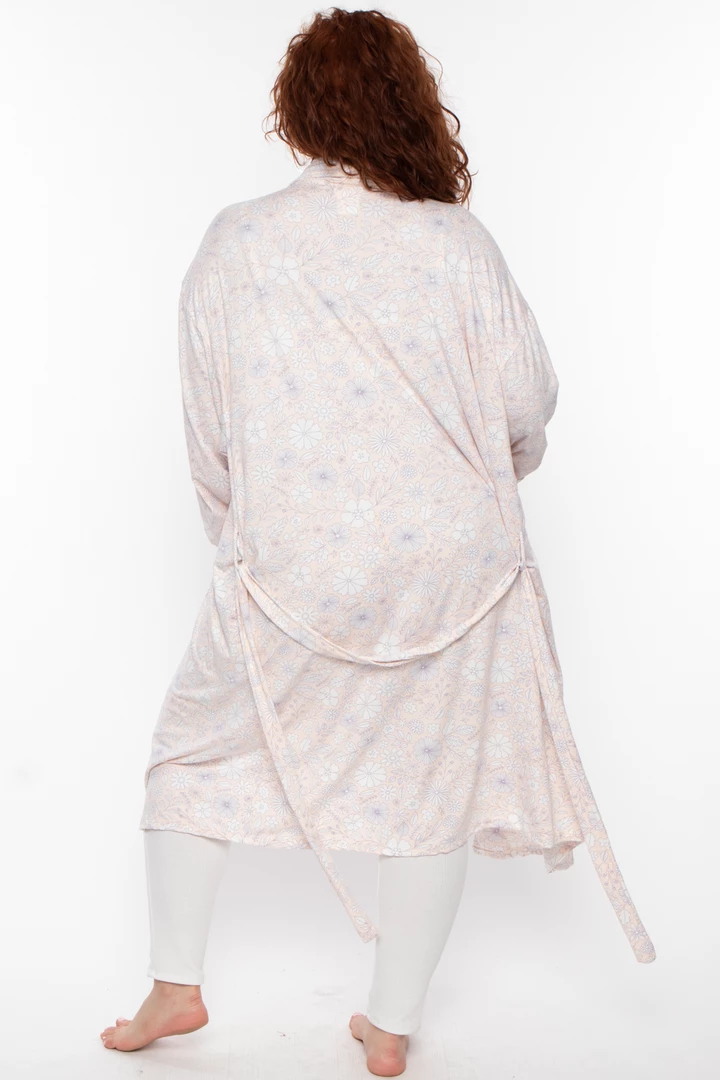 YF Apparel Plus Size Flora Print Robe- Blush Intimates 4 YF Apparel Plus Size Flora Print Robe- Blush Intimates