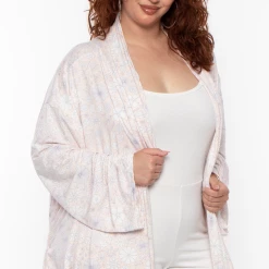 YF Apparel Plus Size Flora Print Robe- Blush Intimates 11 YF Apparel Plus Size Flora Print Robe- Blush Intimates